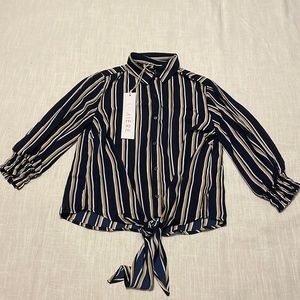 NWT Lumiere Striped Button Up Tie Front Blouse